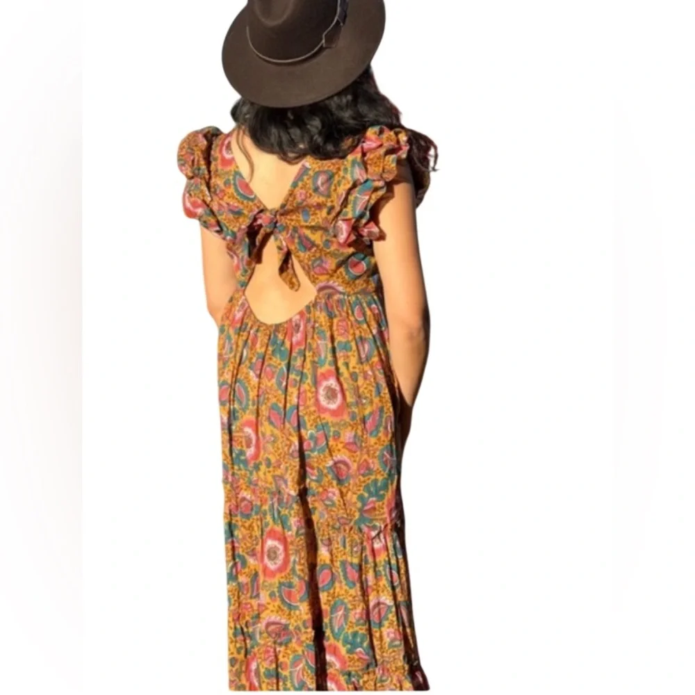 NWT House Of Harlow 1960 Jackie Mustard Floral Print Smocked Maxi Dress - Picture 3 of 6